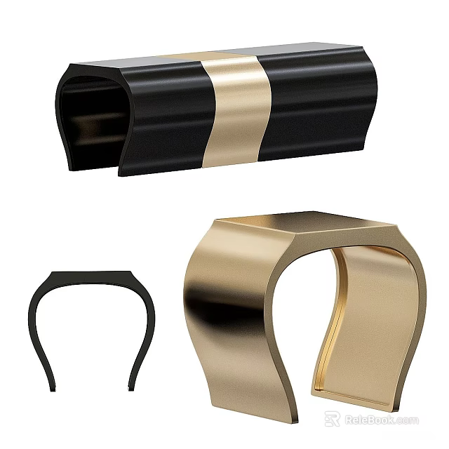 Modern Metal Coffee Table With Sleek Black And Gold Curved Design Elements 3d model 