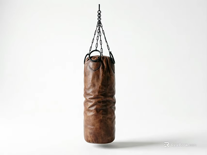 Brown Leather Boxing Punching Bag Hanging With Chains As Sports Equipment 3d model 