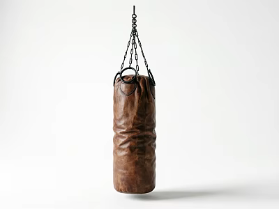 Brown Leather Boxing Punching Bag Hanging With Chains As Sports Equipment 3d model