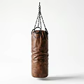 Brown Leather Boxing Punching Bag Hanging With Chains As Sports Equipment