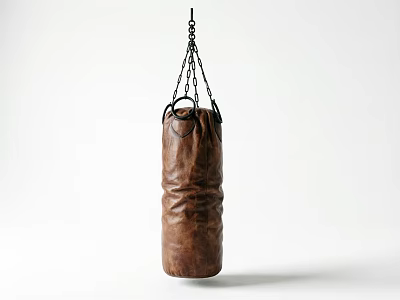 Brown Leather Boxing Punching Bag Hanging With Chains As Sports Equipment 3d model