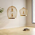 Elegant Golden Birdcage Chandeliers Featuring Decorative Birds In Modern Interior Space