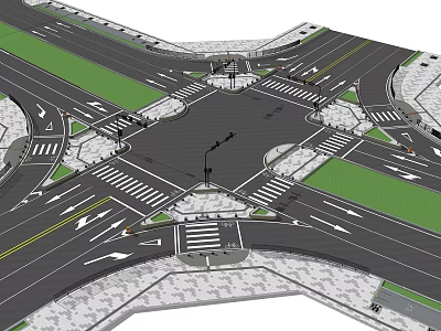 Well Planned Road Infrastructure With Traffic Lights Zebra Crossings And Lane Markings At Urban Intersection 3d model