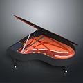 Black Grand Piano Furniture With Open Lid Red Interior And White Support Legs