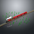 Red Steam Train Traveling On Rail Track With Green Plants