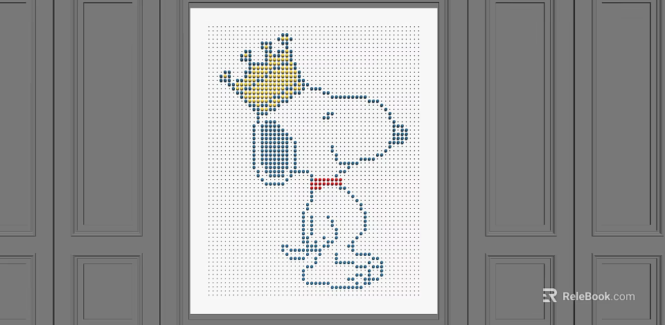 White Background Wall With Snoopy Pixel Art Yellow Crown And Red Bow Tie 3d model 