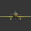 Yellow Model Airplane With Red Stripes Blue Cockpit And Propeller On Reflective Surface