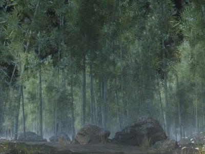 Lush Bamboo Forest In Natural Environment With Rocks And Vegetation 3d model