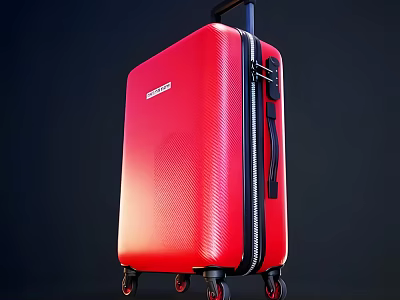 Red Modern Suitcase With Black Telescopic Handle And Rolling Wheels 3d model