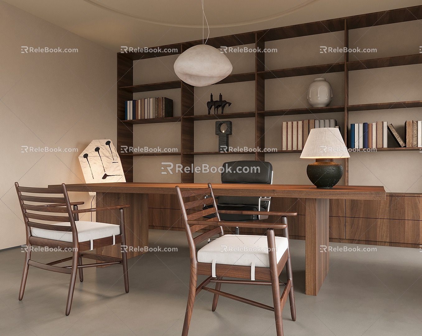 Modern Study Bookshelf Floor Lamp Chandelier Desk 3d model