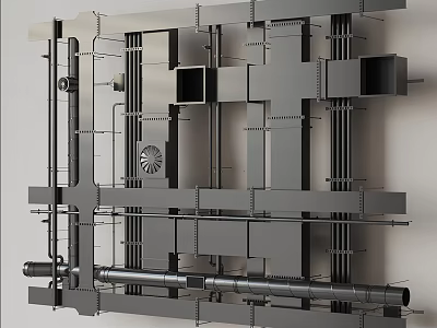 Industrial Metal Pipes Complex Structure with Mechanical Supports and Ventilation Components 3d model