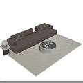 Brown Leather Three Seater Sofa in Modern Living Room with Coffee Table and Lamp