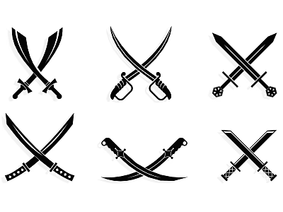 Collection of Stylish Crossed Swords Silhouettes With Various Design Details 3d model
