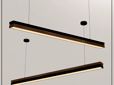 Modern Slim Linear Wooden Black Hanging Pendant Light LED Fixture Design 3d model