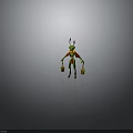 Green Insectoid Fantasy Character With Red Green Attire Holding Baskets And Antennas On Head