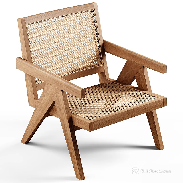 Natural Wooden Frame Leisure Chair With Woven Seat And Backrest Design 3d model 