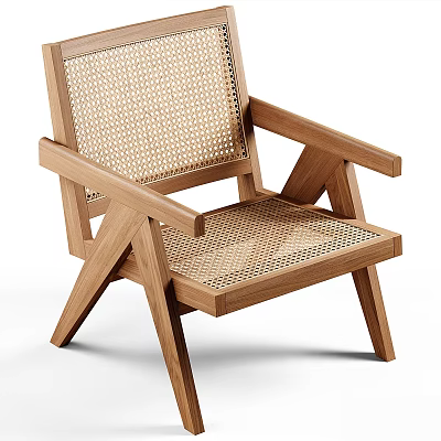 Natural Wooden Frame Leisure Chair With Woven Seat And Backrest Design 3d model