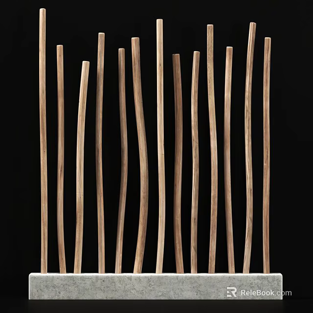 Wooden Slatted Room Divider With Curved Vertical Strips For Interior Partition 3d model 