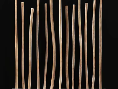 Wooden Slatted Room Divider With Curved Vertical Strips For Interior Partition 3d model