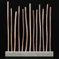 Wooden Slatted Room Divider With Curved Vertical Strips For Interior Partition