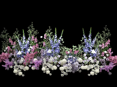 Floral Art Installation with Purple Pink White Flowers and Green Foliage for Decorative Display Design 3d model