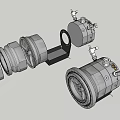 Three Industrial Mechanical Components With Metal Structure And Various Shapes Design