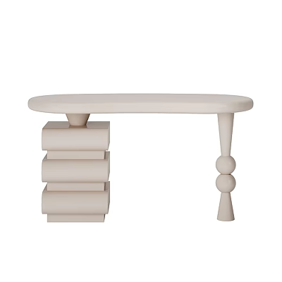 Light Colored Round Desk With Stacked Books Support And Spherical Decorative Legs 3d model