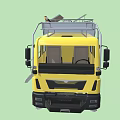 Yellow Utility Truck With Solar Panels On Roof Side Ladder And Equipment