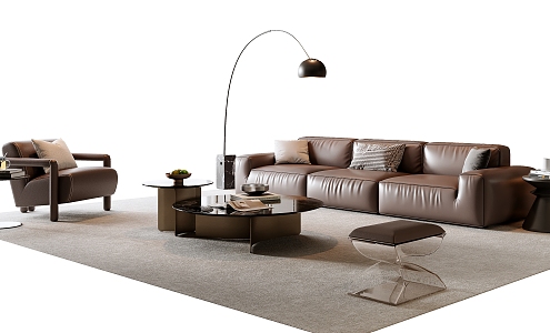 Italian Sofa Coffee Table Combination Leather Sofa Acrylic Stool Single Sofa Floor Lamp Side Table Combination Coffee Table Decorations 3d model