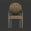Classic Light Dining Chair With Wooden Frame Patterned Upholstered Seat Backrest And Carved Armrests