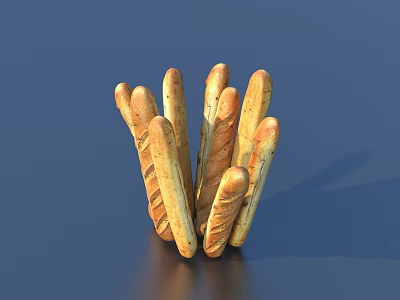 Freshly Baked Golden Breadsticks With Crispy Texture And Striped Pattern On Dark Background 3d model