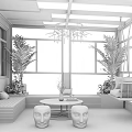 Sunroom Interior Design With Glass Roof Chandelier Swing Chair Palm Plants And Wooden Floor