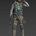 Tactical Soldier Character In Full Combat Gear With Rifle And Equipment