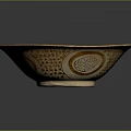 Intricately Carved Orange And White Bowl With Bird Motif Geometric Leaf Patterns