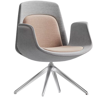 Modern Office Chair with Gray Backrest Light Brown Fabric Seat Armrests and Silver Metal Base 3d model