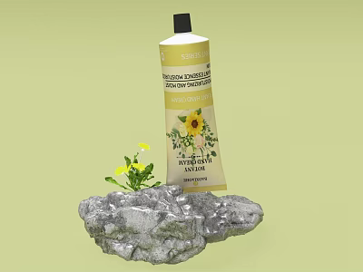 Natural Sunflower Extract Sunscreen Lotion With Moisturizing Formula And Decorative Stone Plant 3d model
