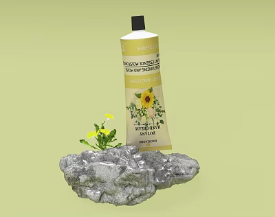 Natural Sunflower Extract Sunscreen Lotion With Moisturizing Formula And Decorative Stone Plant 3d model