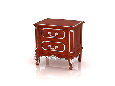 Elegant Red Bedside Table With Two Drawers And Silver Decorative Handles 3d model
