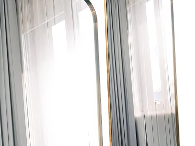 Modern Gold Framed Mirror In Bright Interior With Sheer Curtains And Natural Light 3d model