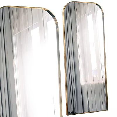 Modern Gold Framed Mirror In Bright Interior With Sheer Curtains And Natural Light 3d model