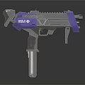 Detailed Futuristic Silver Purple Mechanical Pistol Weapon Featuring Barrel And Grip Design
