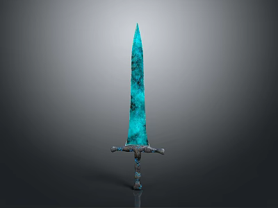 Blue Textured Sword With Metallic Hilt And Decorative Art Design Isolated On Dark Background 3d model