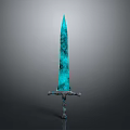 Blue Textured Sword With Metallic Hilt And Decorative Art Design Isolated On Dark Background