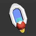 Low Poly Style Duck Figurine With Red Hat Yellow Beak Black Eyes And Blue Interior