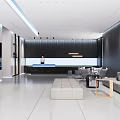 Modern Elegant Front Desk Reception Area With Sofa TV Wall And Marble Countertop
