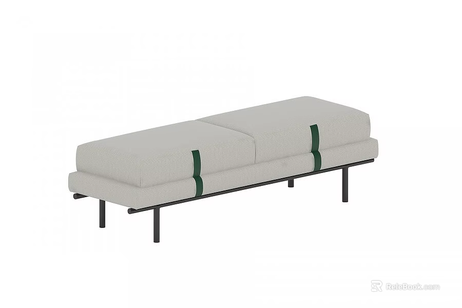 Modern Light Colored Sofa Bench With Green Straps And Black Metal Legs 3d model 