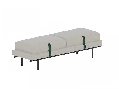 Modern Light Colored Sofa Bench With Green Straps And Black Metal Legs 3d model