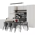Modern Kitchen Dining Interior With Sleek Sideboard Dining Table Chairs And Pendant Lamp 3d model
