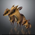 Three Cute Cartoon 3D Model Deer With Brown Fur And Pink Ears On Dark Background