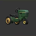 Vintage Green Toy Tractor With Black Steering Wheel And Yellow Wheels